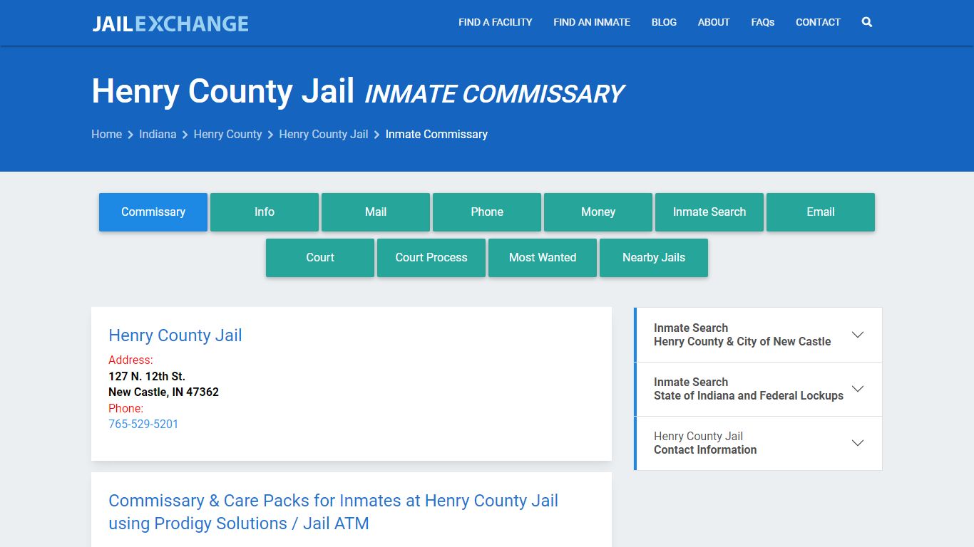Inmate Commissary, Care Packs - Henry County Jail, IN